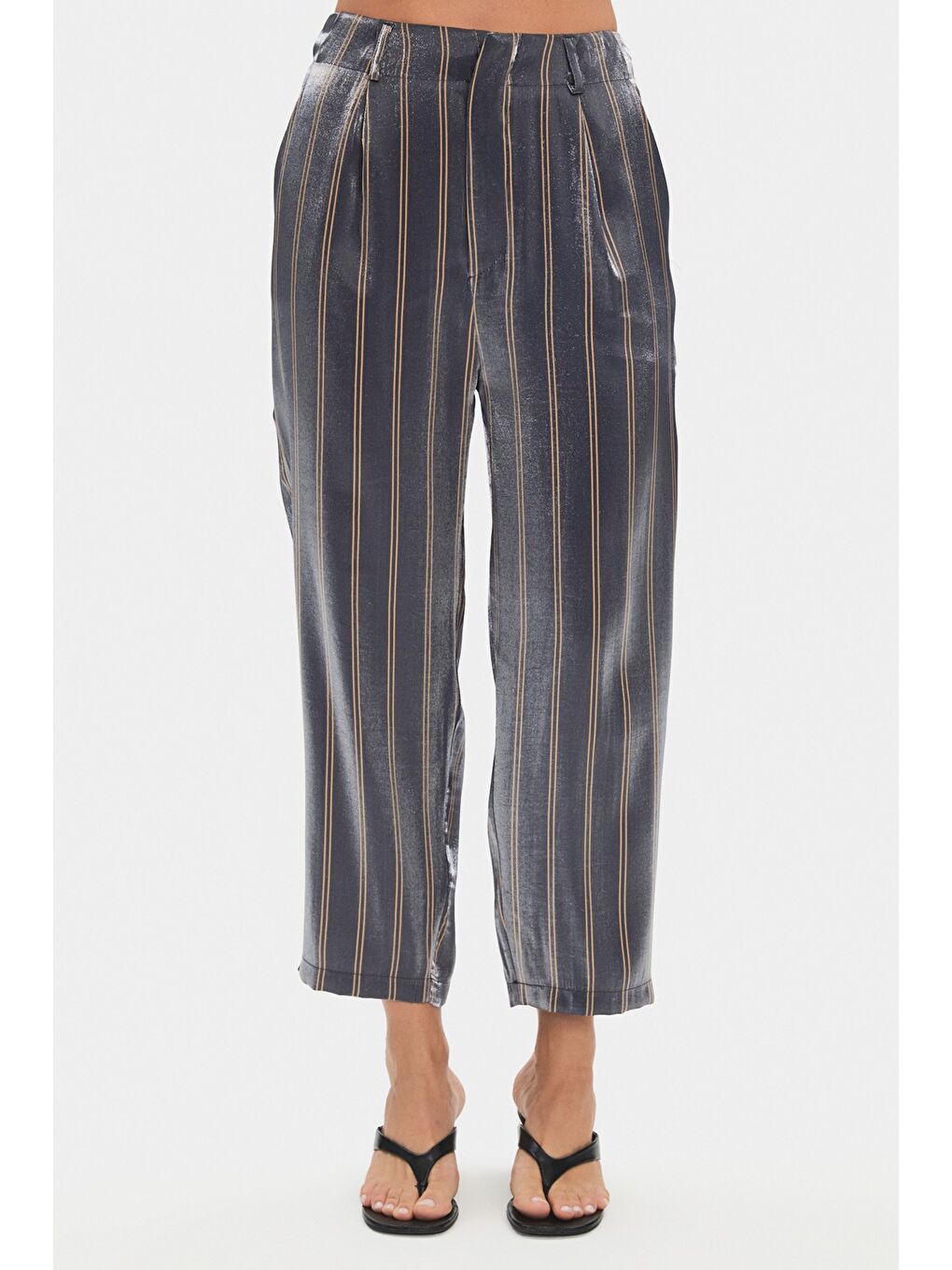 Lacivert Kadın Çizgili Gömlek Pantolon Takım-5