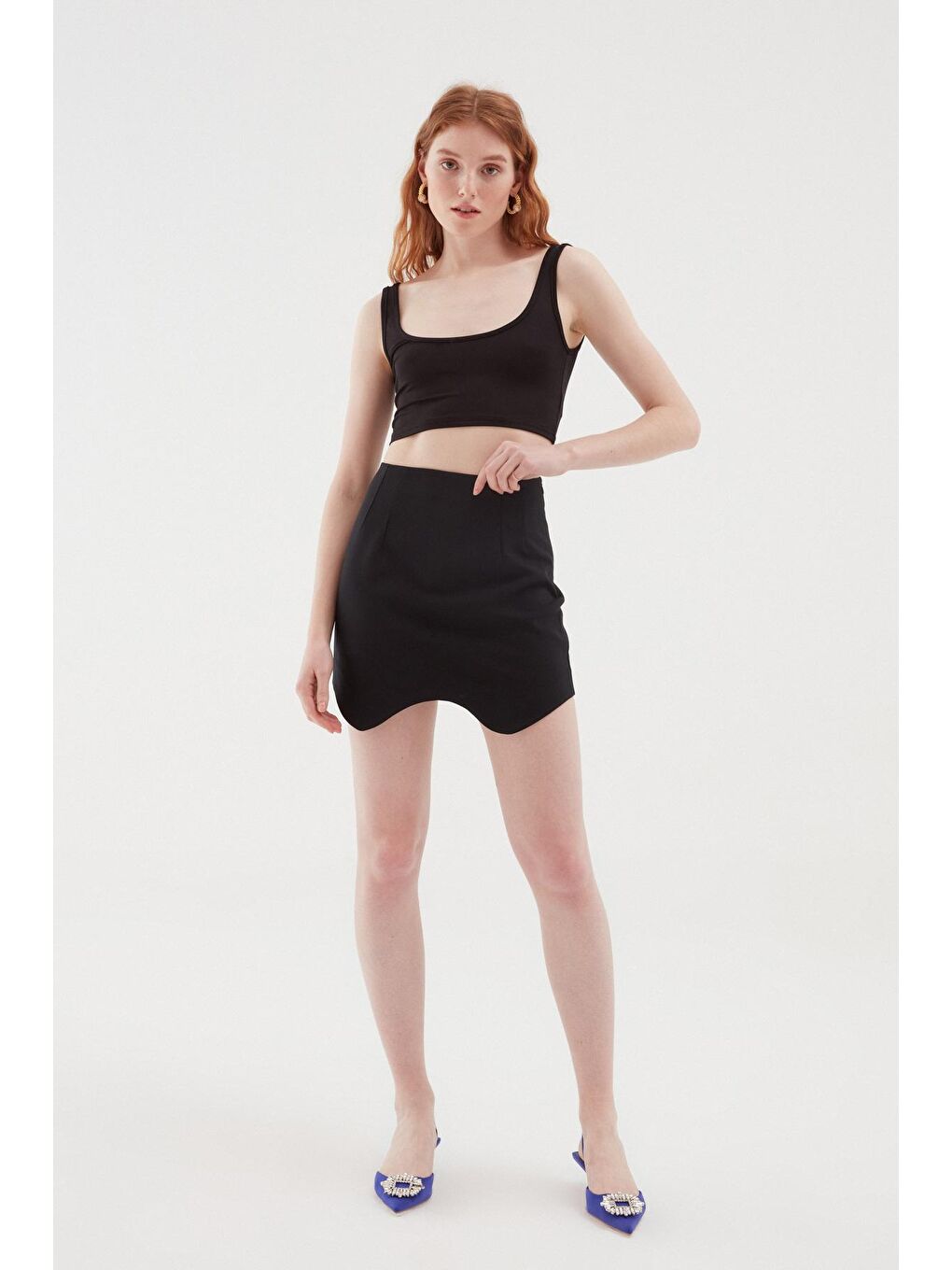 Asimetrik Mini Etek Siyah-2