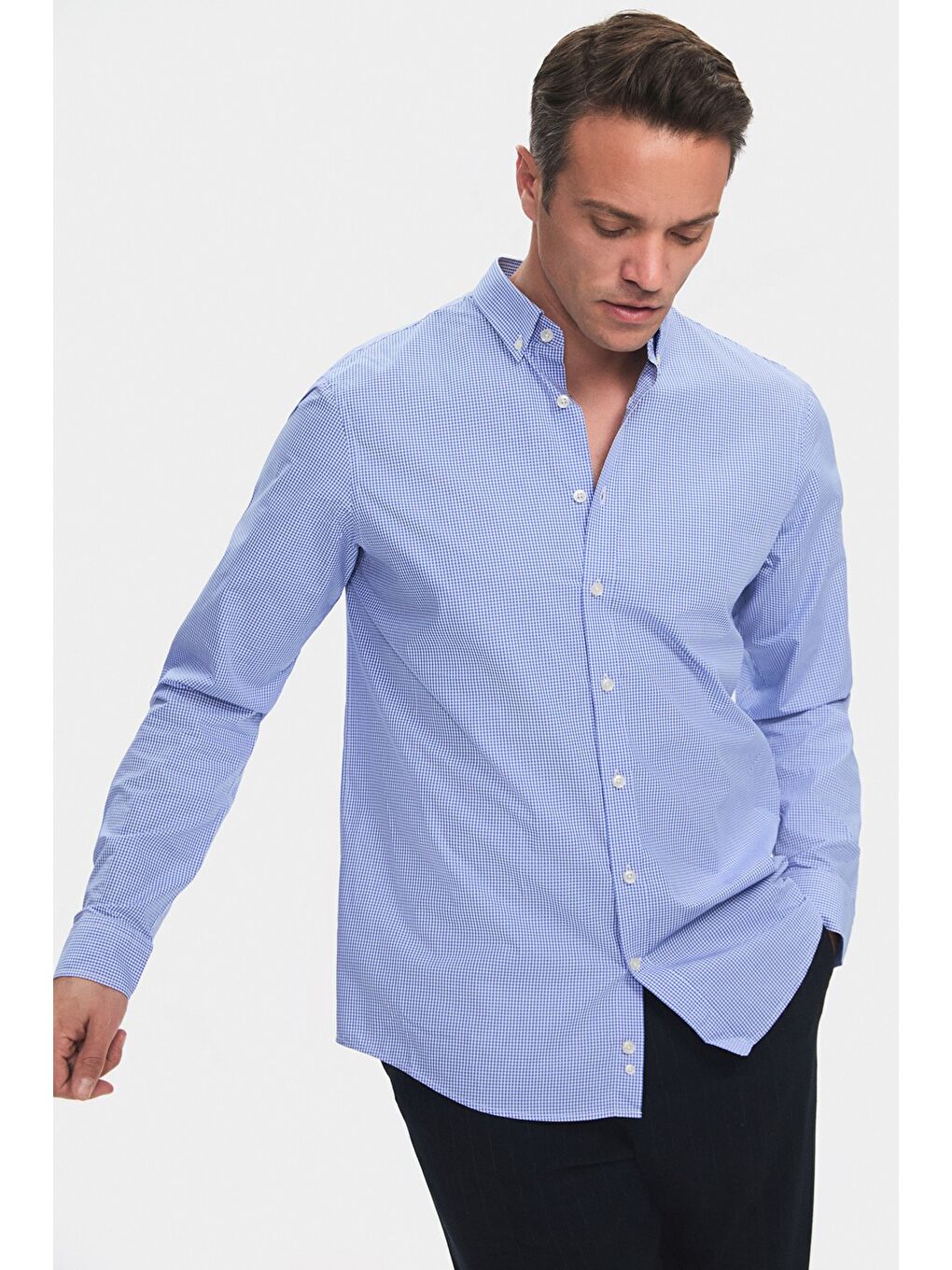 June Mavi Exclusive Erkek Regular Fit Kareli Düğmeli Yaka Gömlek - 3