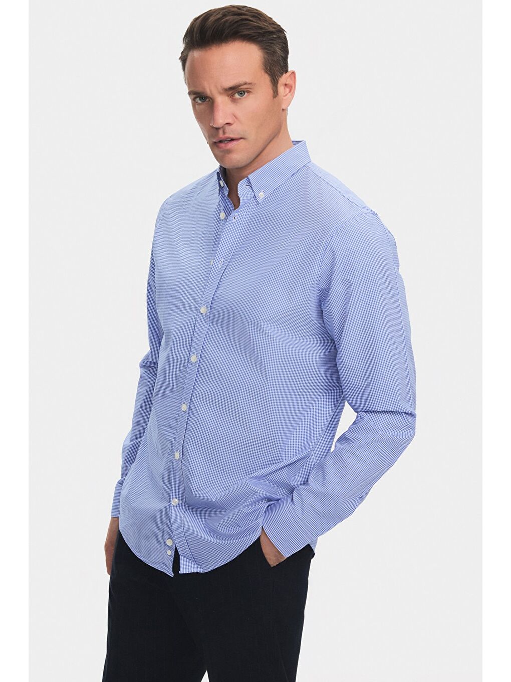 June Mavi Exclusive Erkek Regular Fit Kareli Düğmeli Yaka Gömlek - 2