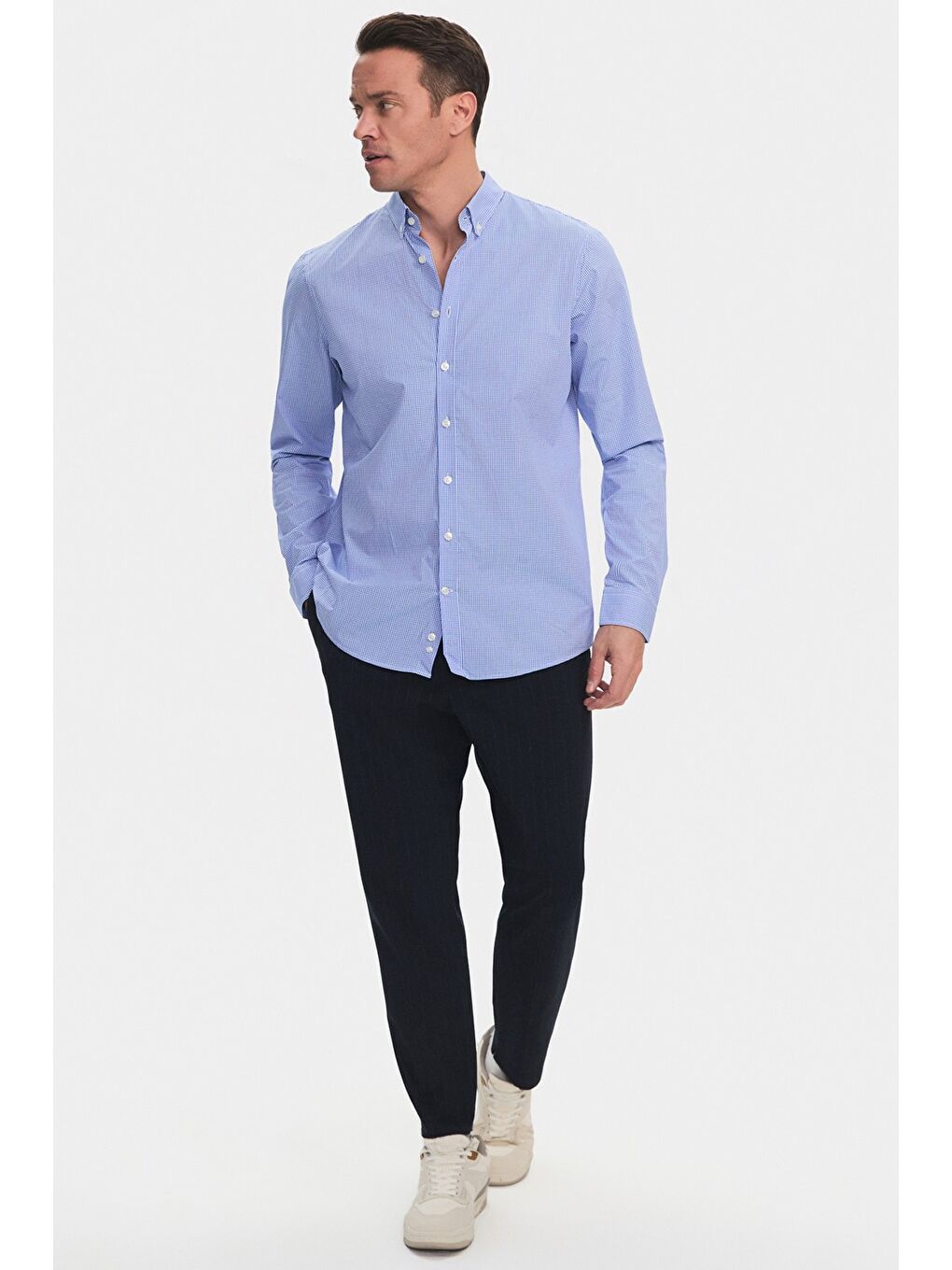 June Mavi Exclusive Erkek Regular Fit Kareli Düğmeli Yaka Gömlek