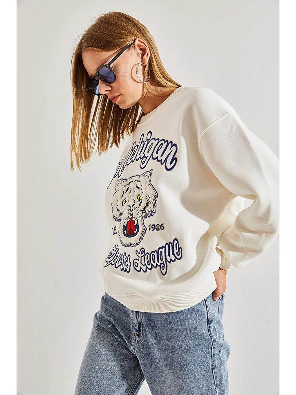 SHADE Beyaz Kadın Baskılı Üç İplik Şardonlu Sweatshirt - 3