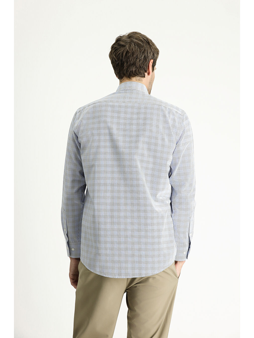 Lacivert Uzun Kol Regular Fit Ekose Pamuklu Kolay Ütülenebilir Gömlek-3