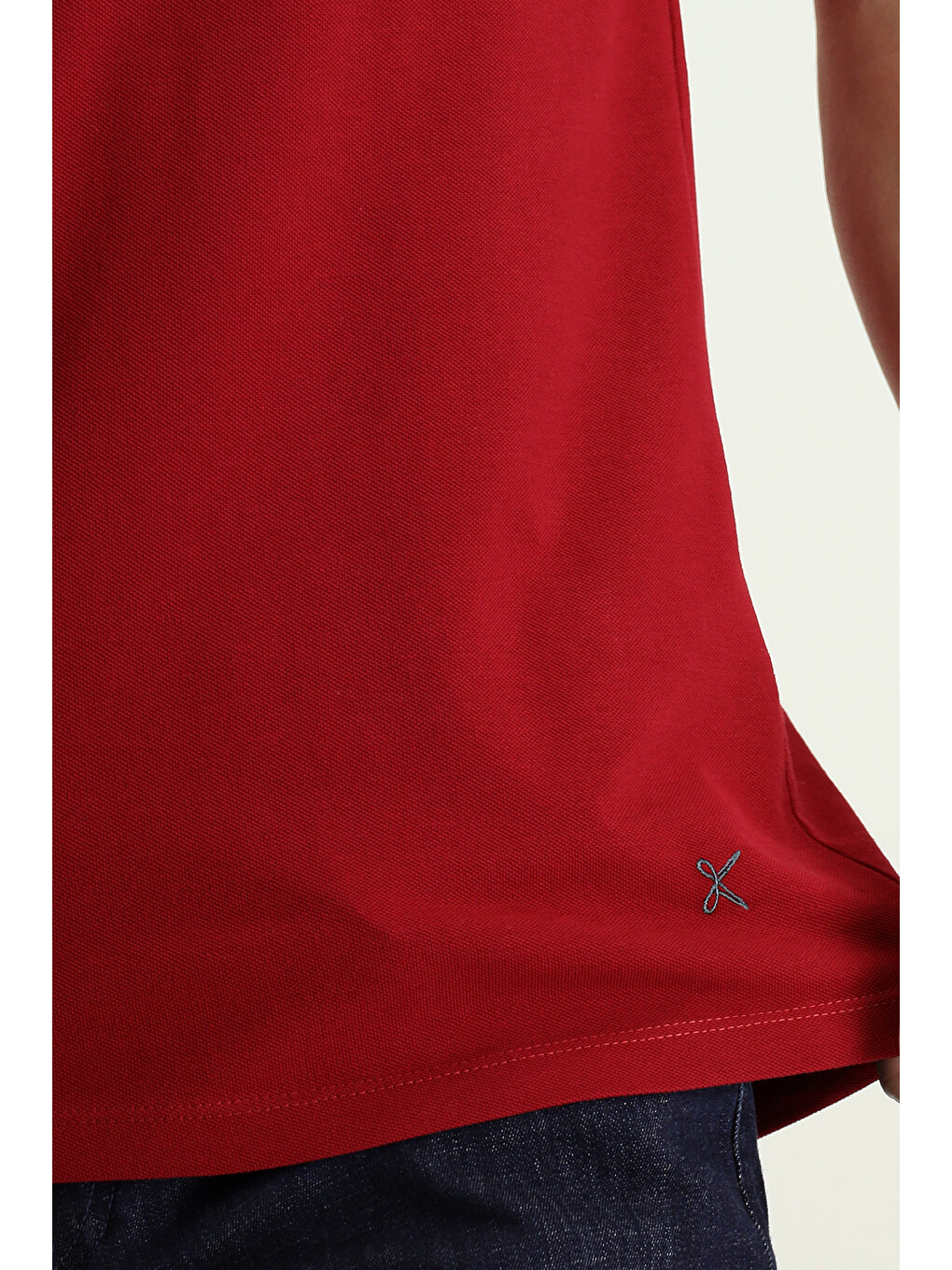 Kırmızı Slim Fit Dar Kesim Nakışlı Pamuk Polo Yaka Tişört-4