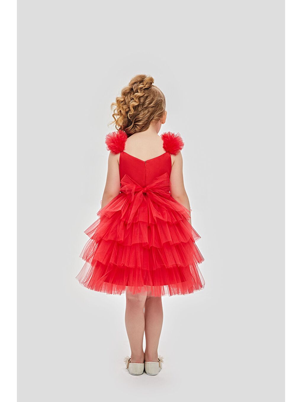 Kırmızı Robası Desenli Taşlı Elbise Abiye-1