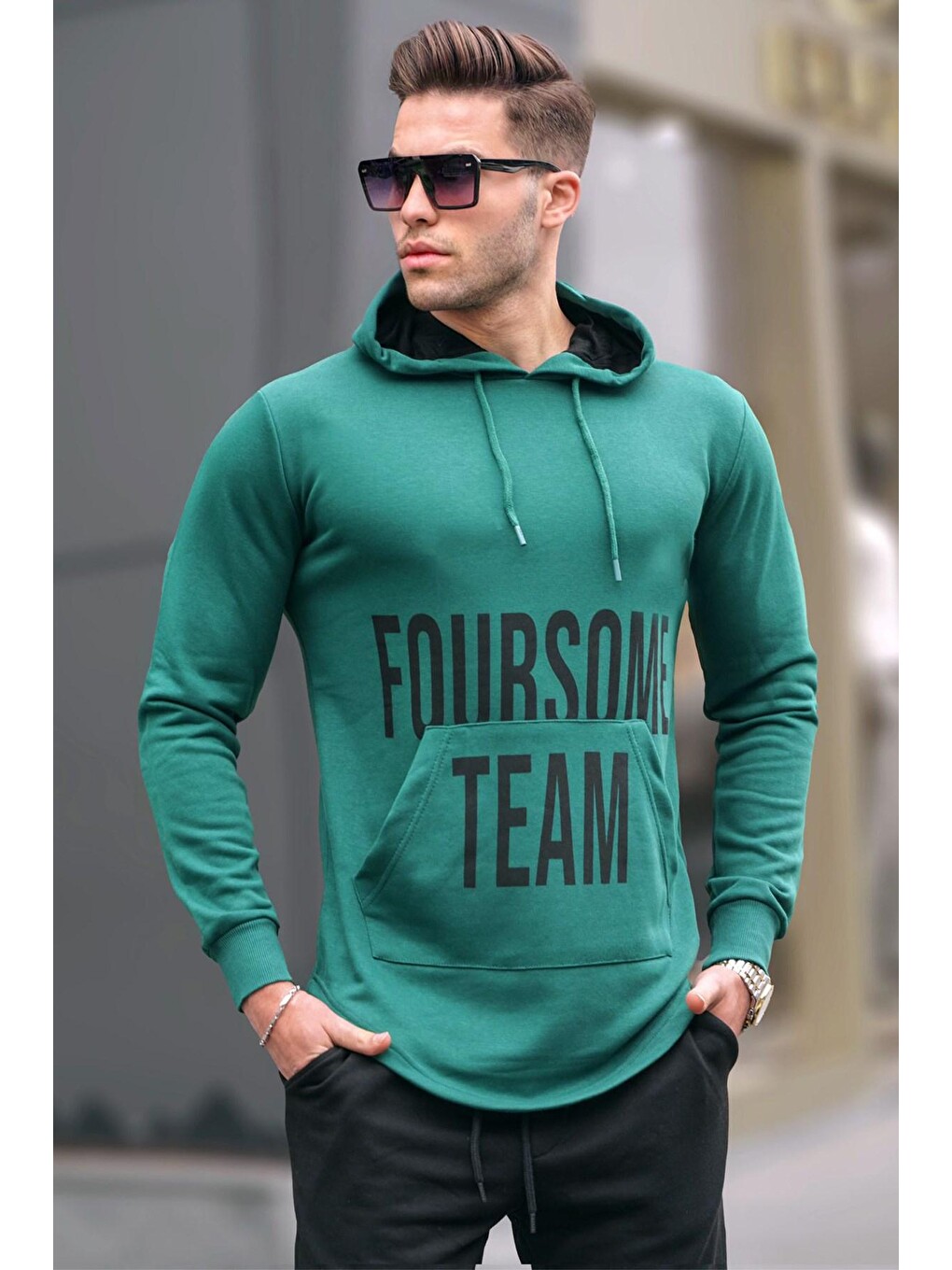 Baskılı Haki Kapüşonlu Sweatshirt 4148