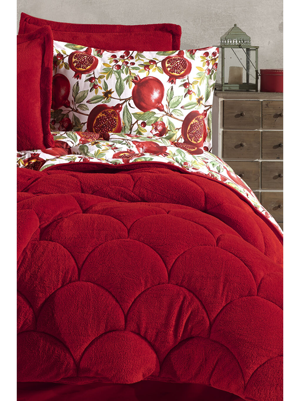 Kırmızı Wellsoft Çift Kişilik Uyku Seti Çift Taraflı Narissa V2 Beyaz-3