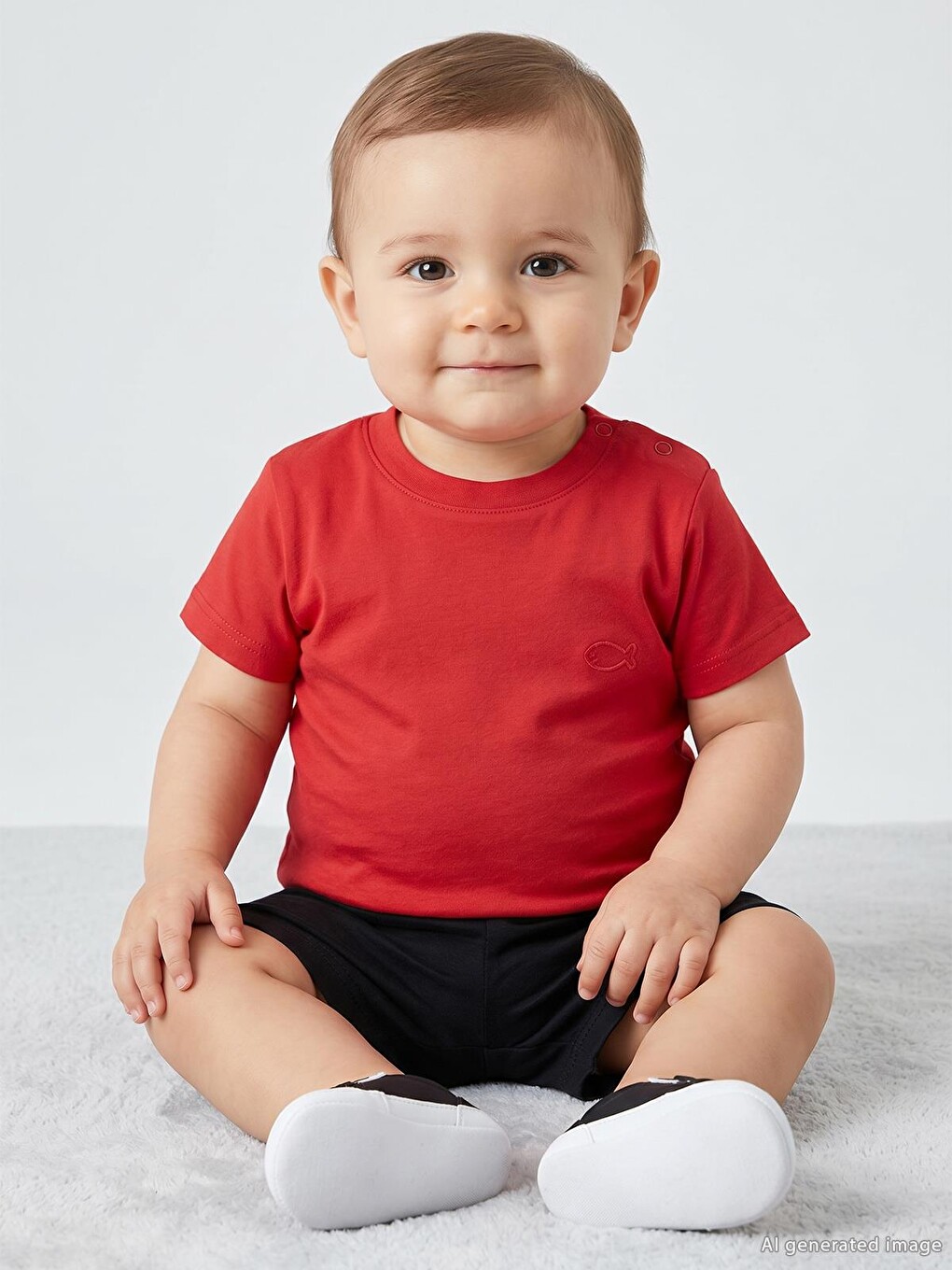 Mercan Baby Balık Nakışlı 6-18 Ay Tişört - Kırmızı