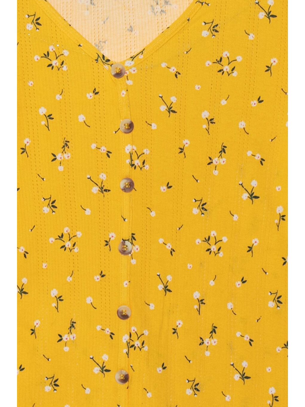 Sarı Çiçek Baskılı Önden Düğmeli Kız Çocuk Tişört-2