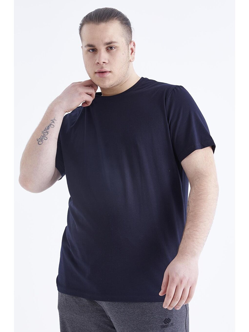 TOMMYLIFE Lacivert Basic Kısa Kol O Yaka Büyük Beden Erkek T-Shirt - 88072 - 4