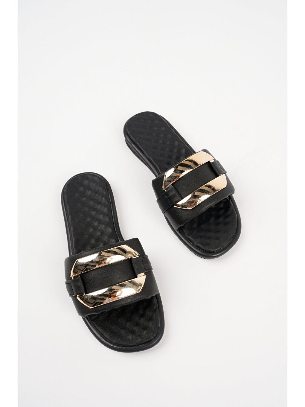 Siyah Muggo Asos Kadın  Günlük Ortopedik Tokalı Şık Tarz ve Rahat Terlik-1