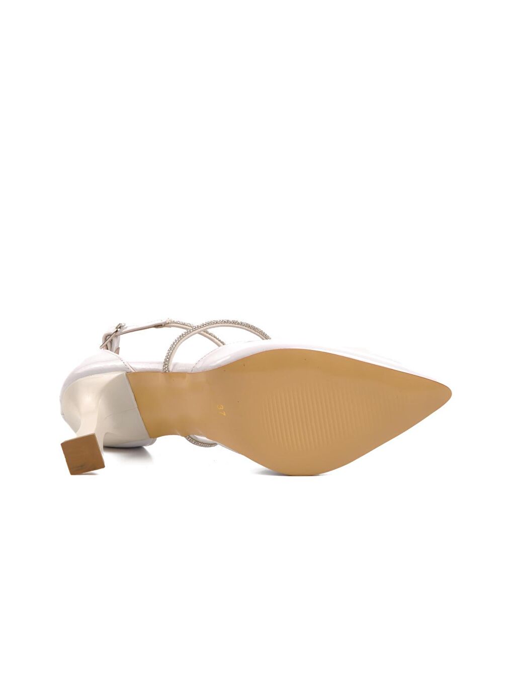 2828 Beyaz Kırışık Rugan Kadın Abiye Ayakkabı-4