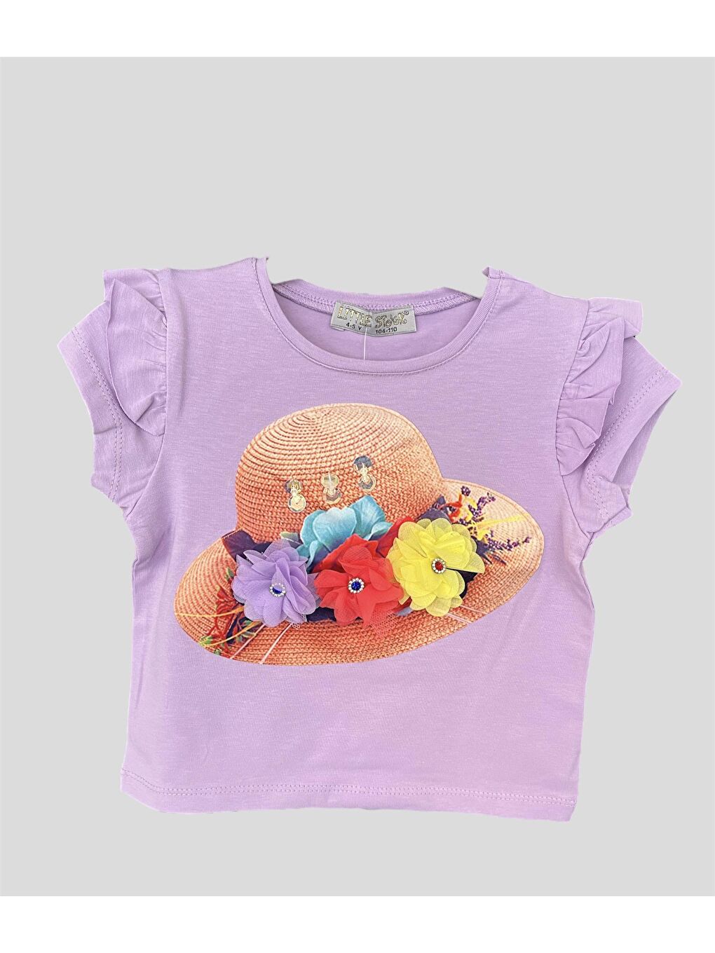 Lila Kız Çocuk Şapka Detaylı Tişört