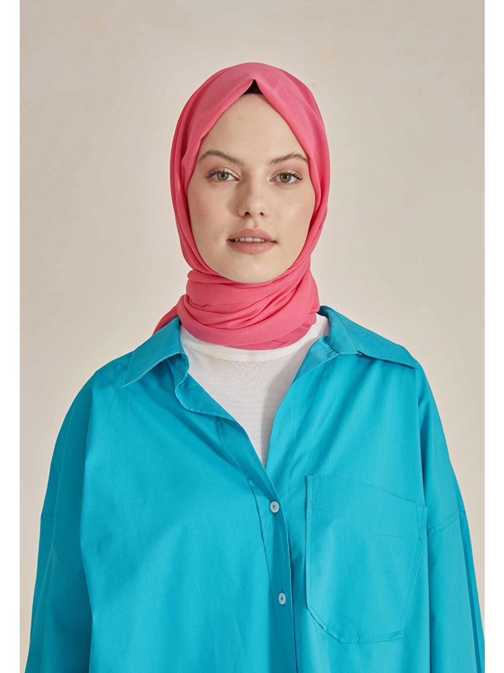 İnce Pamuk Vual Şal Koyu Pembe-2