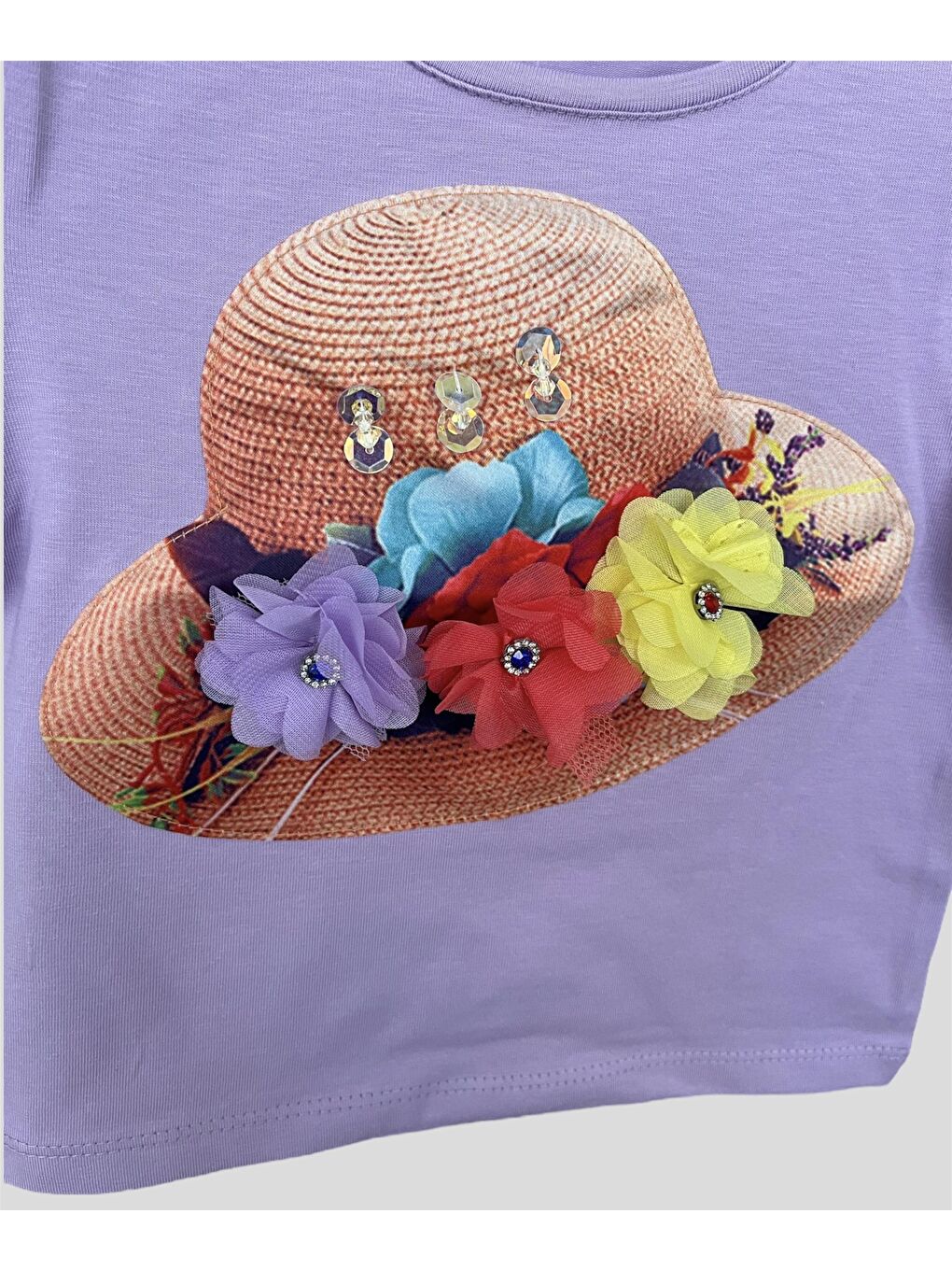 Lila Kız Çocuk Şapka Detaylı Tişört-1