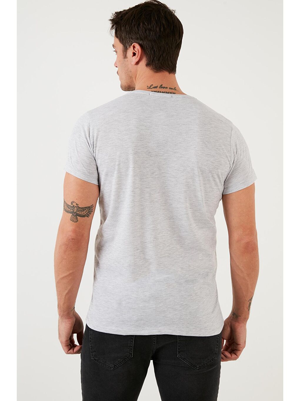 Gri Baskılı %100 Pamuk Bisiklet Yaka Slim Fit Tişört 541NEWBLACK-4