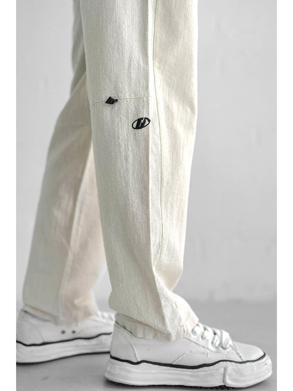 Baggy Fit Keten Erkek %100 Pamuk Pantolon Ekru-5