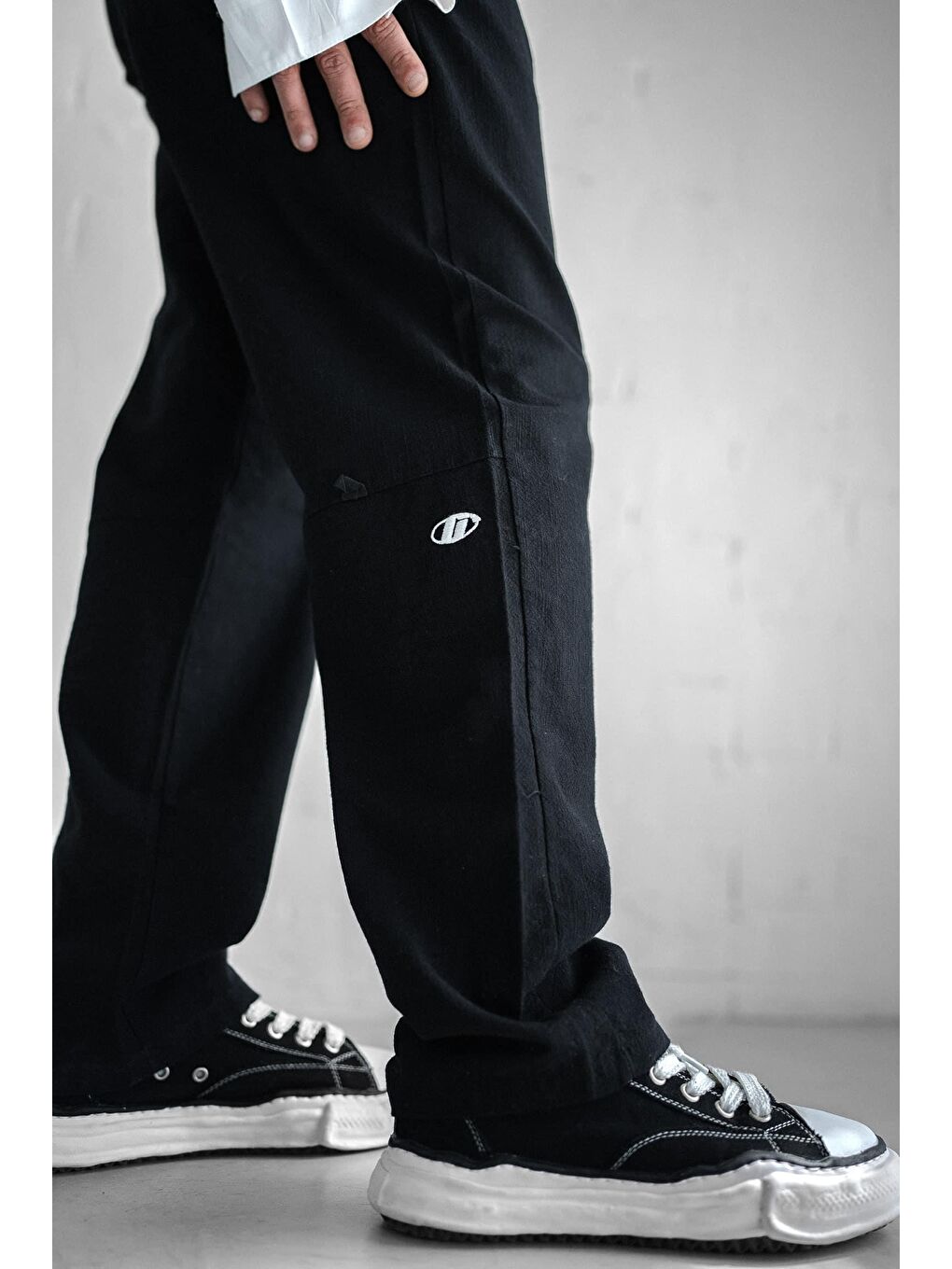 Baggy Fit Keten Erkek %100 Pamuk Pantolon Siyah-4