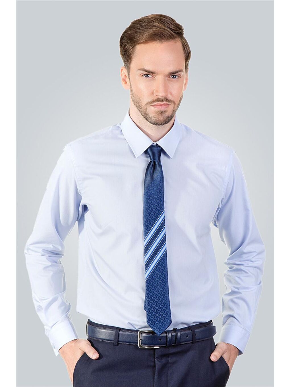 Modern Slim Fit Pamuklu Kolay Ütü Erkek Mavi Gömlek