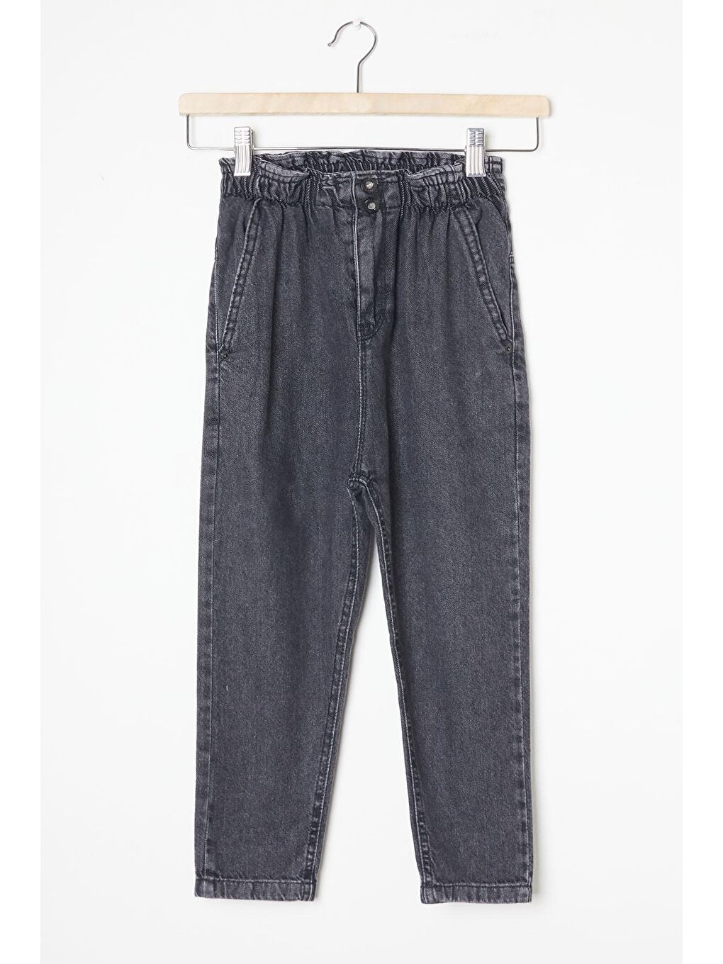 Gri Füme Beli Lastikli Yüksek Bel Kız Çocuk Jean Pantolon 16394