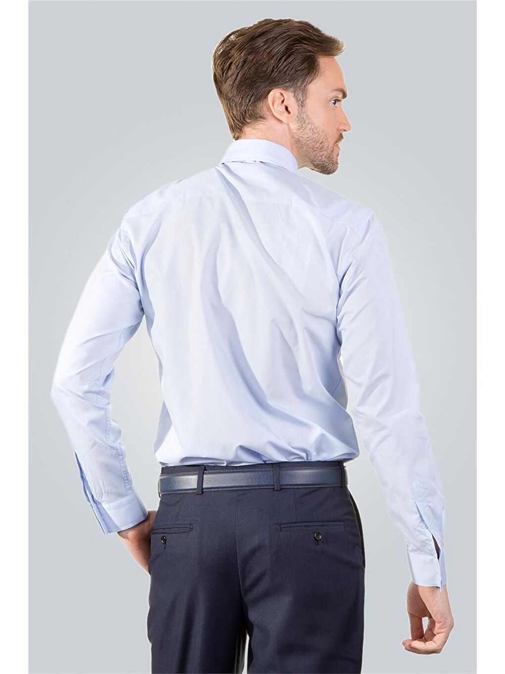 Modern Slim Fit Pamuklu Kolay Ütü Erkek Mavi Gömlek-2