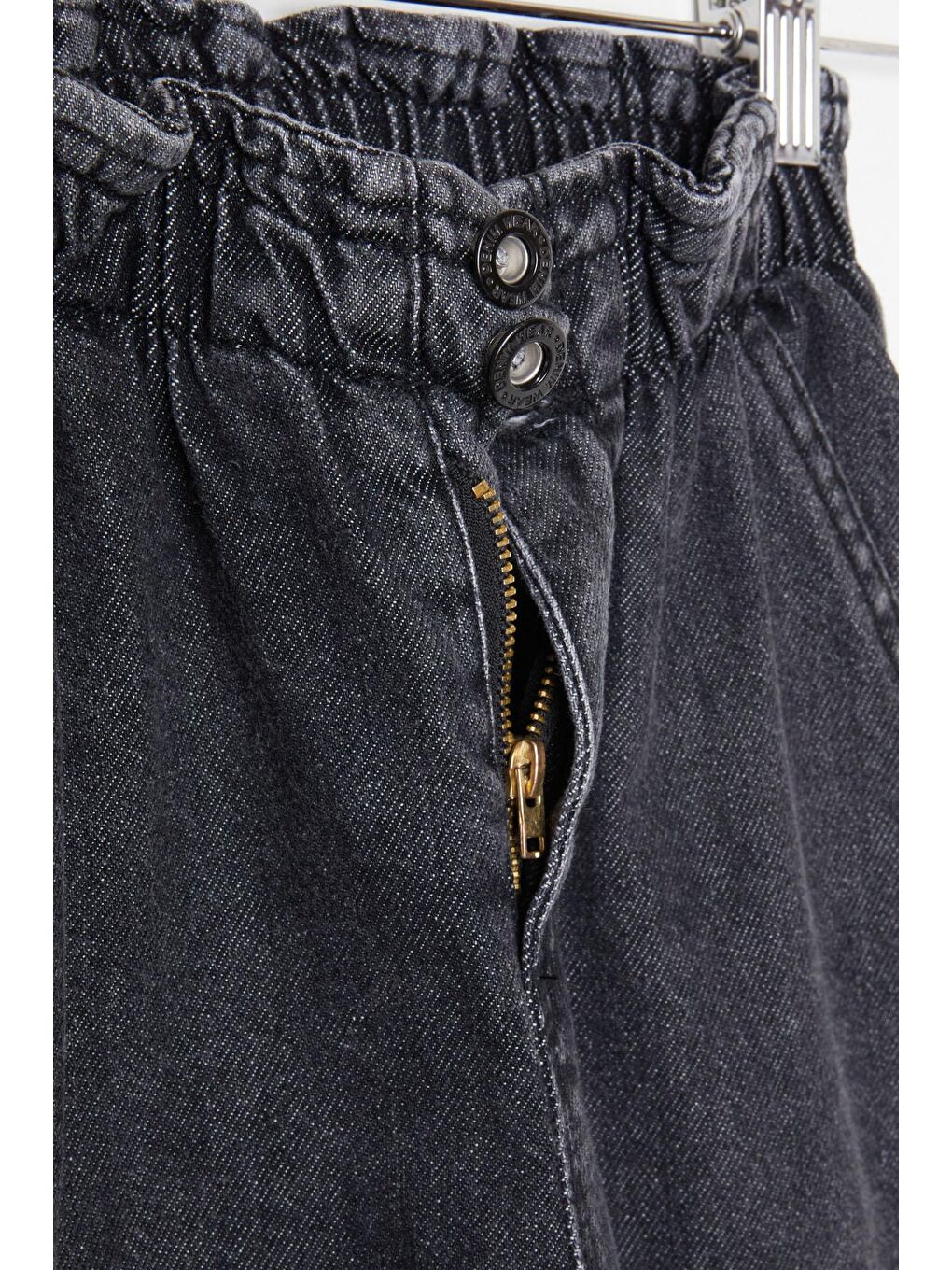 Gri Füme Beli Lastikli Yüksek Bel Kız Çocuk Jean Pantolon 16394-2