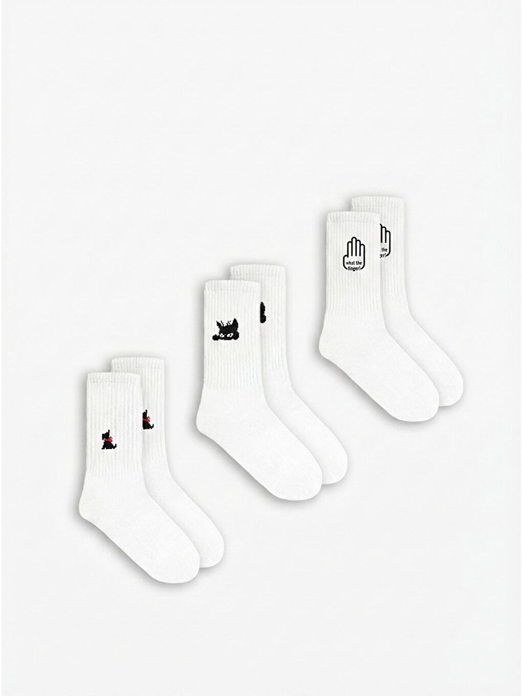 Erkek Desen Baskılı 3'Lü Uzun Kolej Tenis Çorap Beyaz