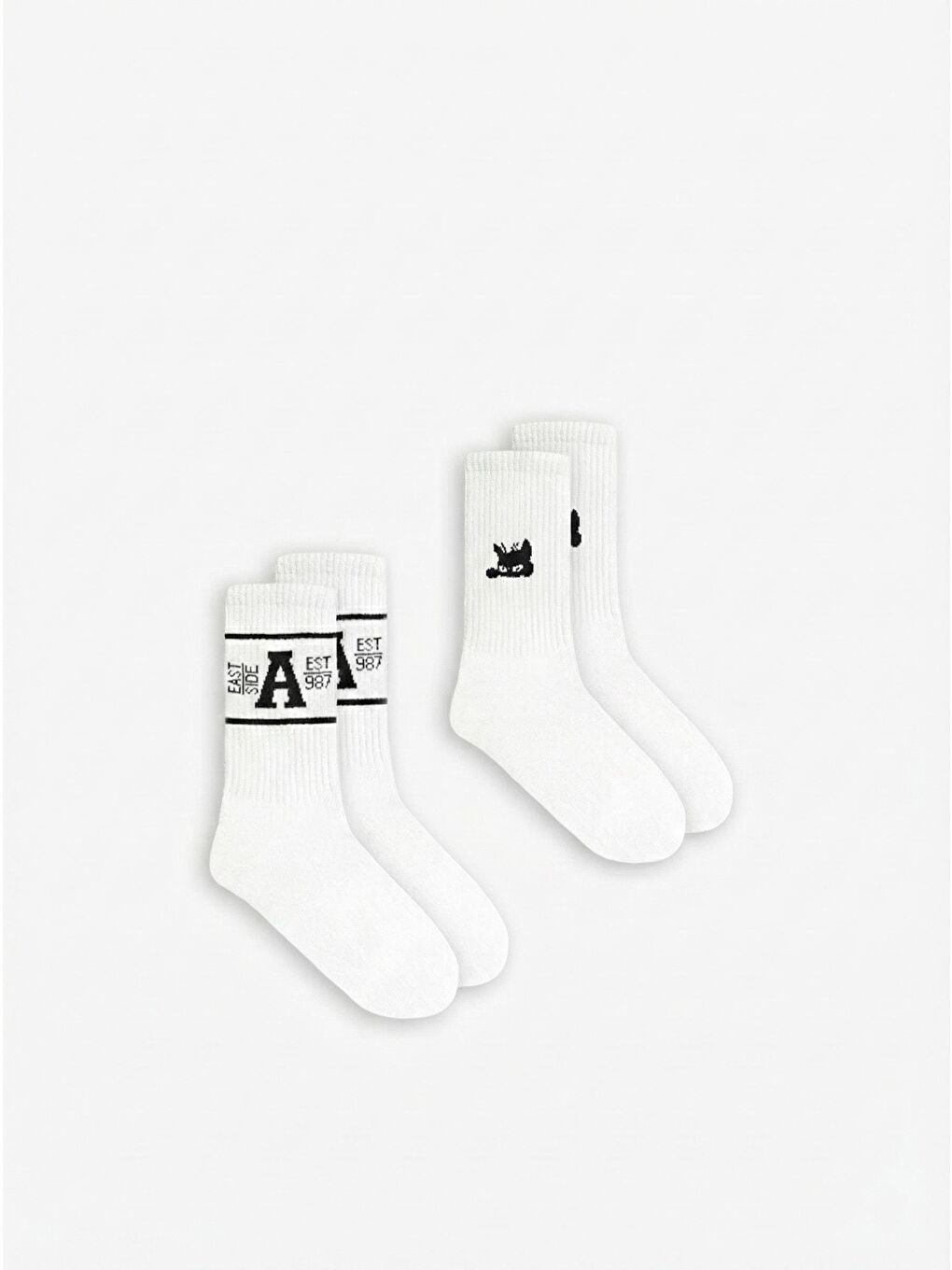 Erkek Slogan Baskılı 2'Li Uzun Kolej Tenis Çorap Beyaz