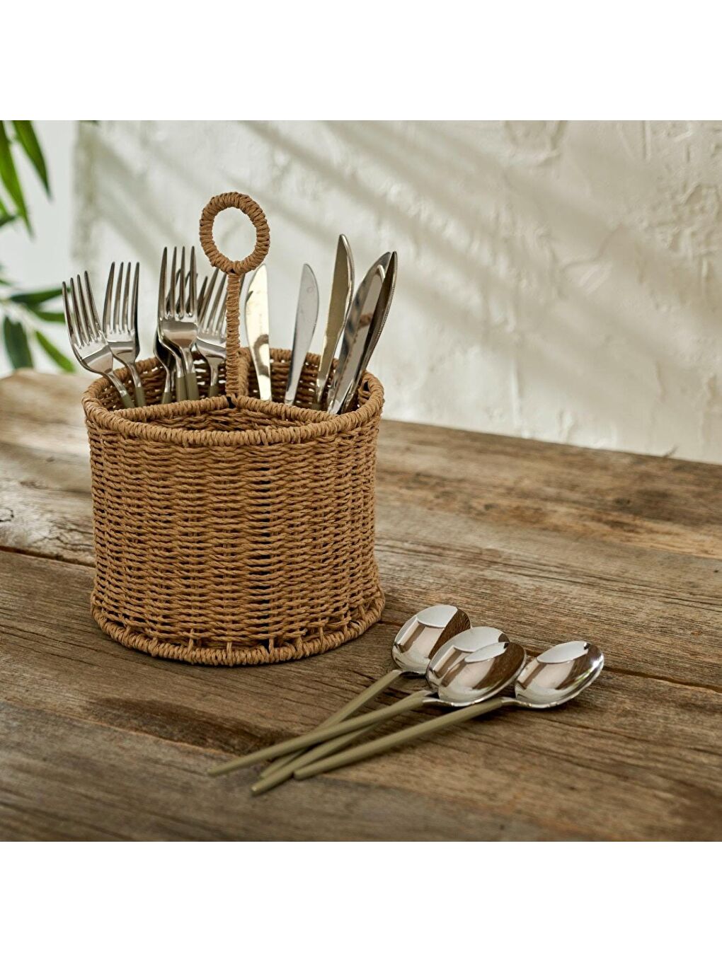 Bej Naturella Bölmeli Dik Kaşıklık Naturel (18x13x27 cm)-3