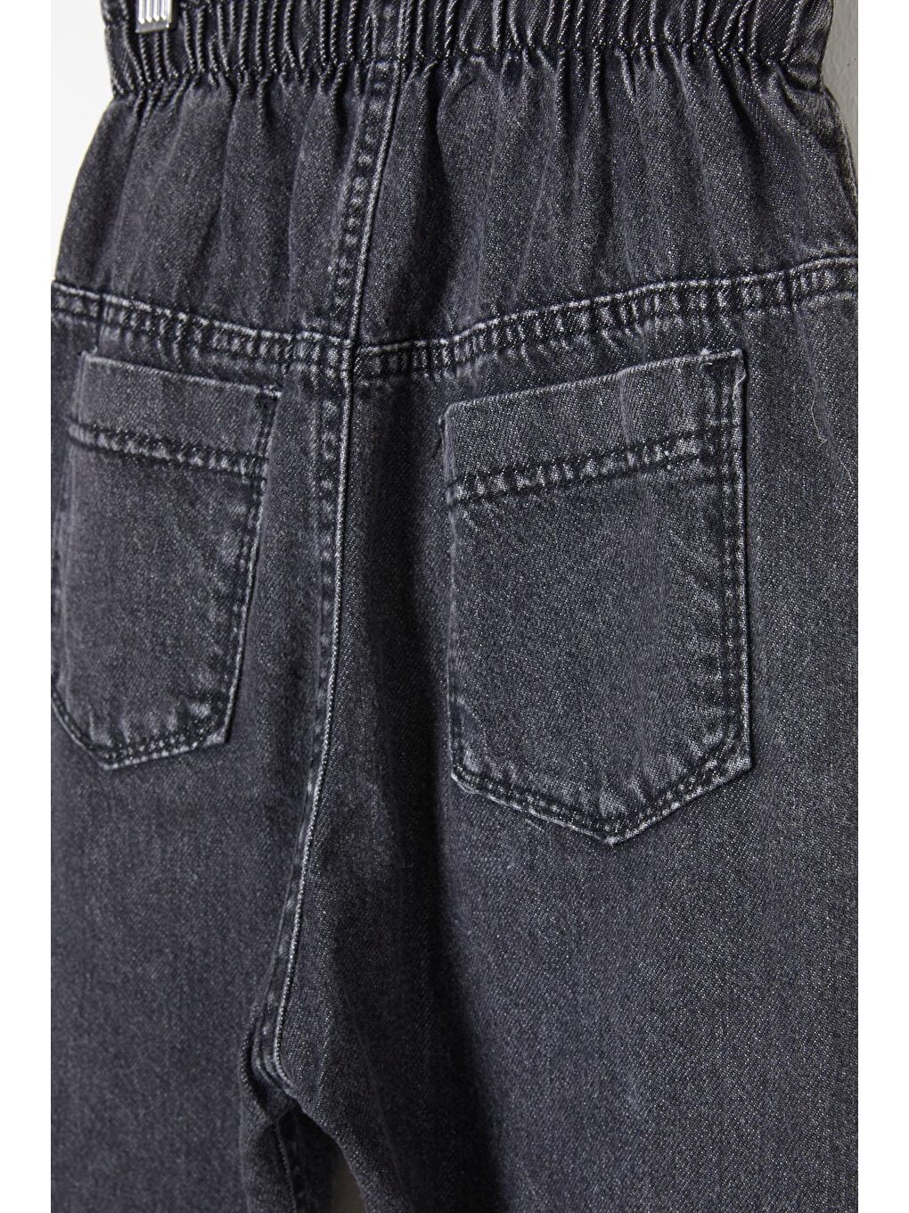 Gri Füme Beli Lastikli Yüksek Bel Kız Çocuk Jean Pantolon 16394-4