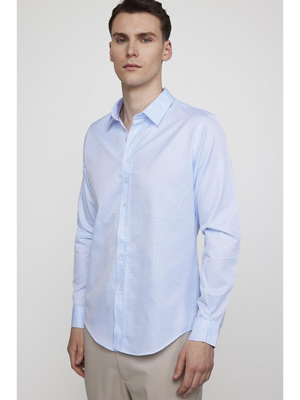 Slim Fit Pamuklu Kolay Ütü Desenli Erkek Beyaz Gömlek-1