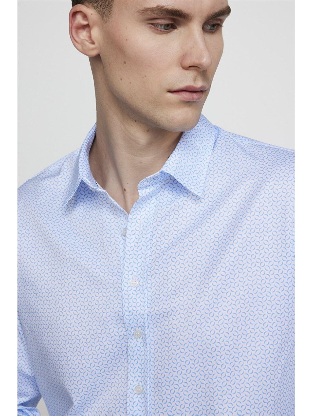 Slim Fit Pamuklu Kolay Ütü Desenli Erkek Beyaz Gömlek-2