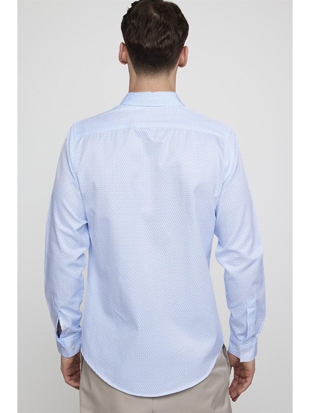 Slim Fit Pamuklu Kolay Ütü Desenli Erkek Beyaz Gömlek-3