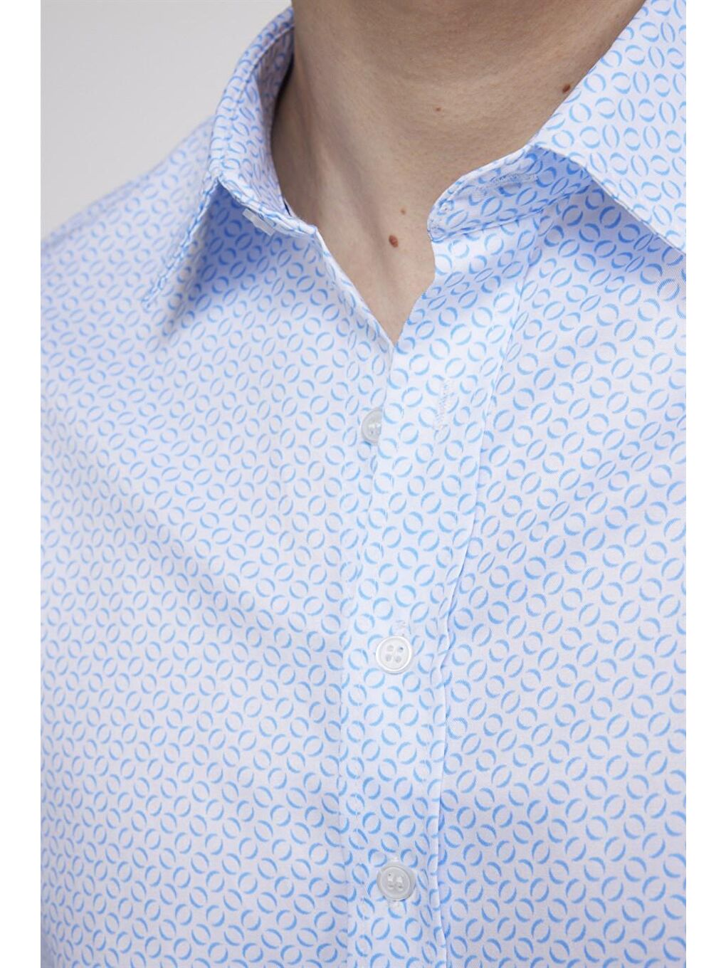Slim Fit Pamuklu Kolay Ütü Desenli Erkek Beyaz Gömlek-4