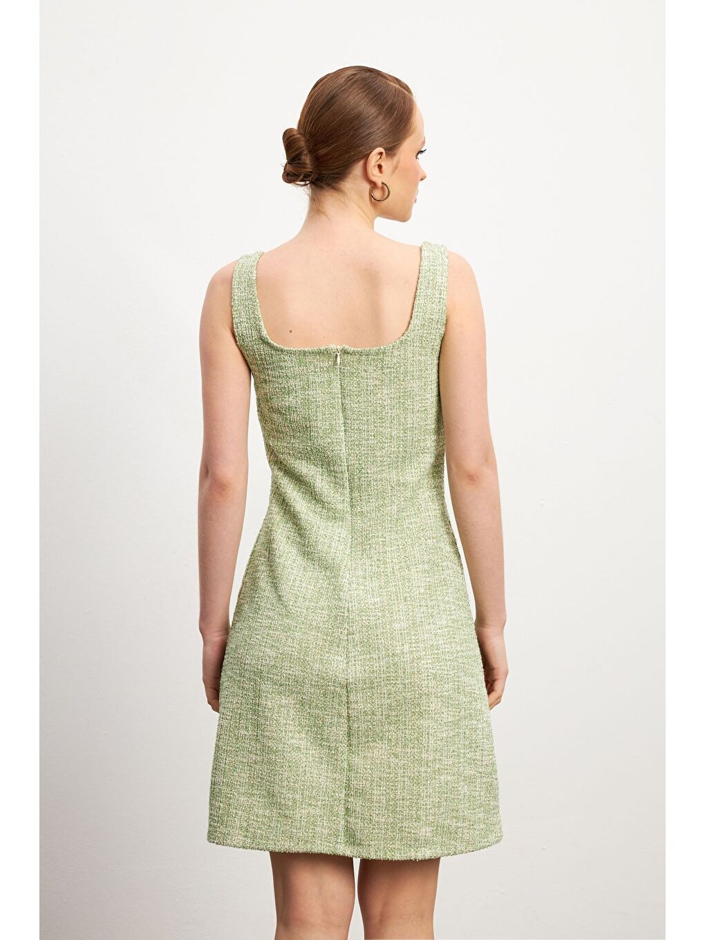 Kadın Yeşil Tüvit Askılı Mini Elbise-1