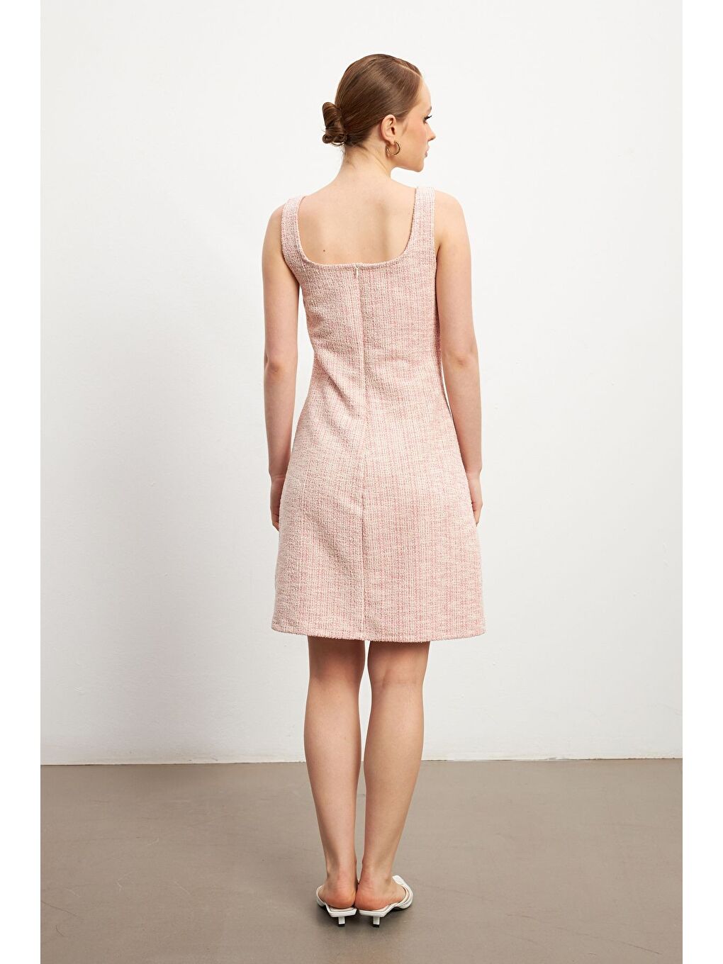 Kadın Pembe Tüvit Askılı Mini Elbise-3