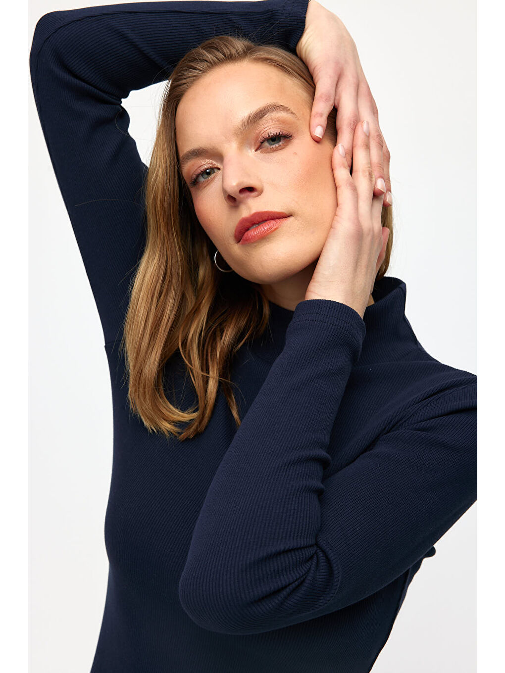 Lacivert Yırtmaçlı Kaşkorse Pamuklu Elbise-2