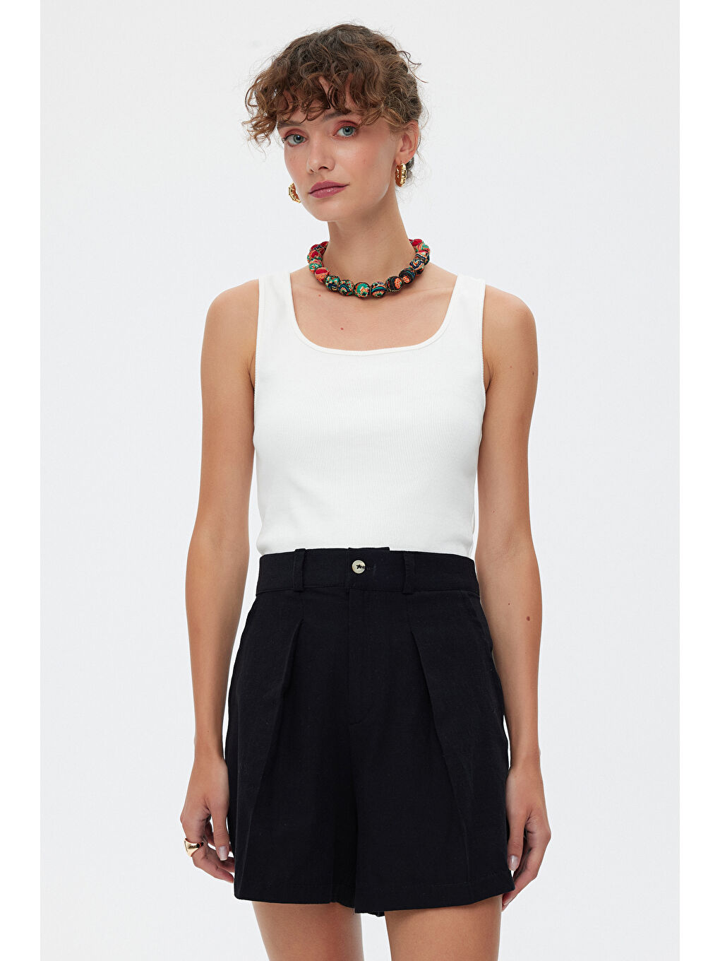 Beyaz Kare Yaka Pamuklu Kaşkorse Atlet