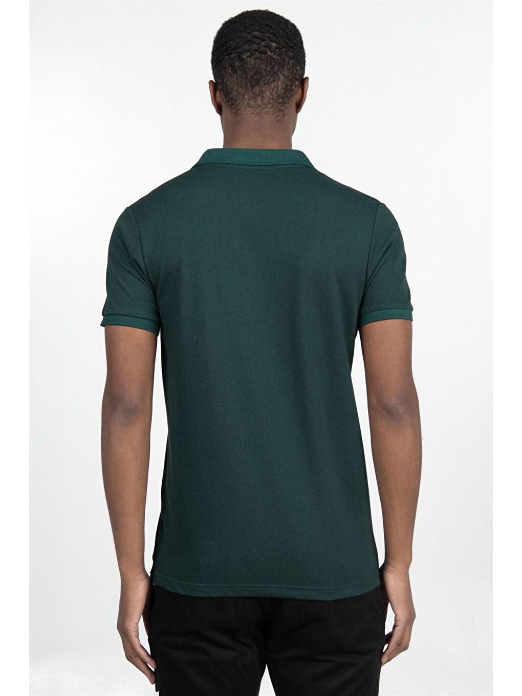 Erkek Slim Fit Dar Kesim %100 Pamuk Düz Pike Yeşil Polo Yaka Tişört-3