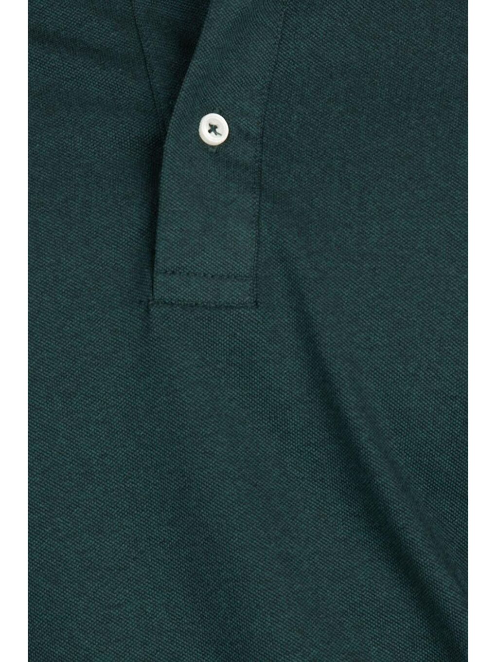 Erkek Slim Fit Dar Kesim %100 Pamuk Düz Pike Yeşil Polo Yaka Tişört-4