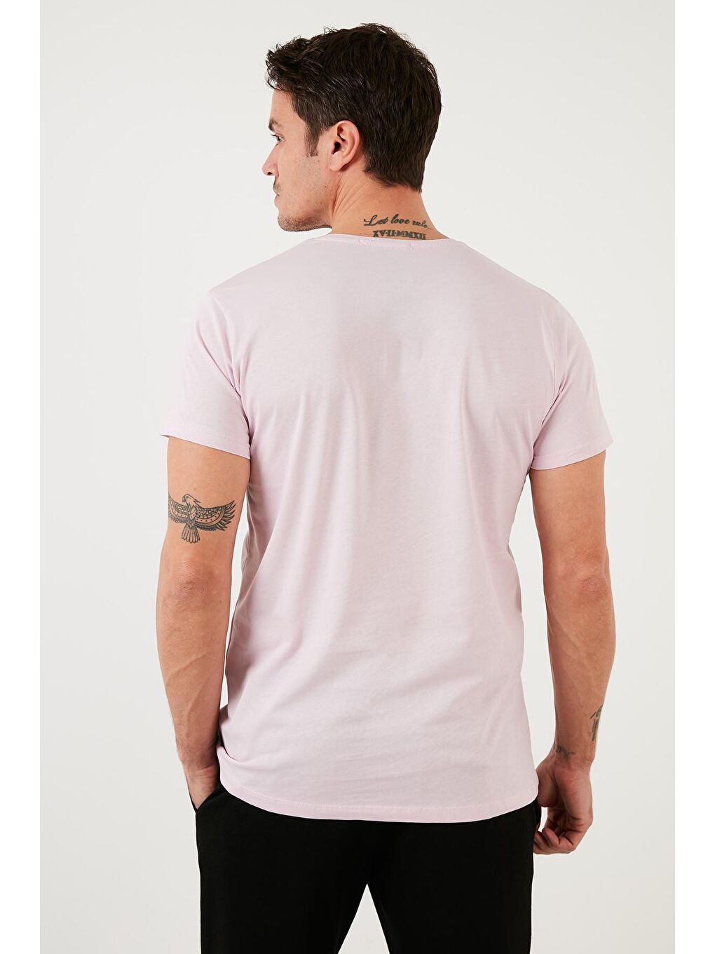 Pembe Baskılı %100 Pamuk Bisiklet Yaka Slim Fit Tişört 541CHANGE-4