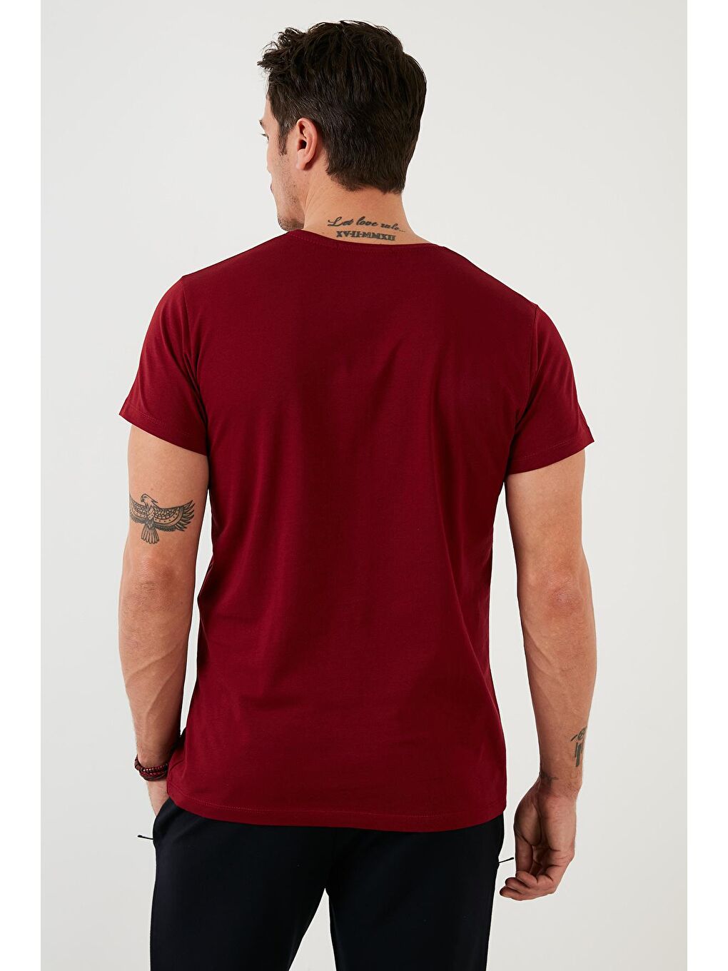 Bordo Baskılı %100 Pamuk Bisiklet Yaka Slim Fit Tişört 541DPRTMINT-4