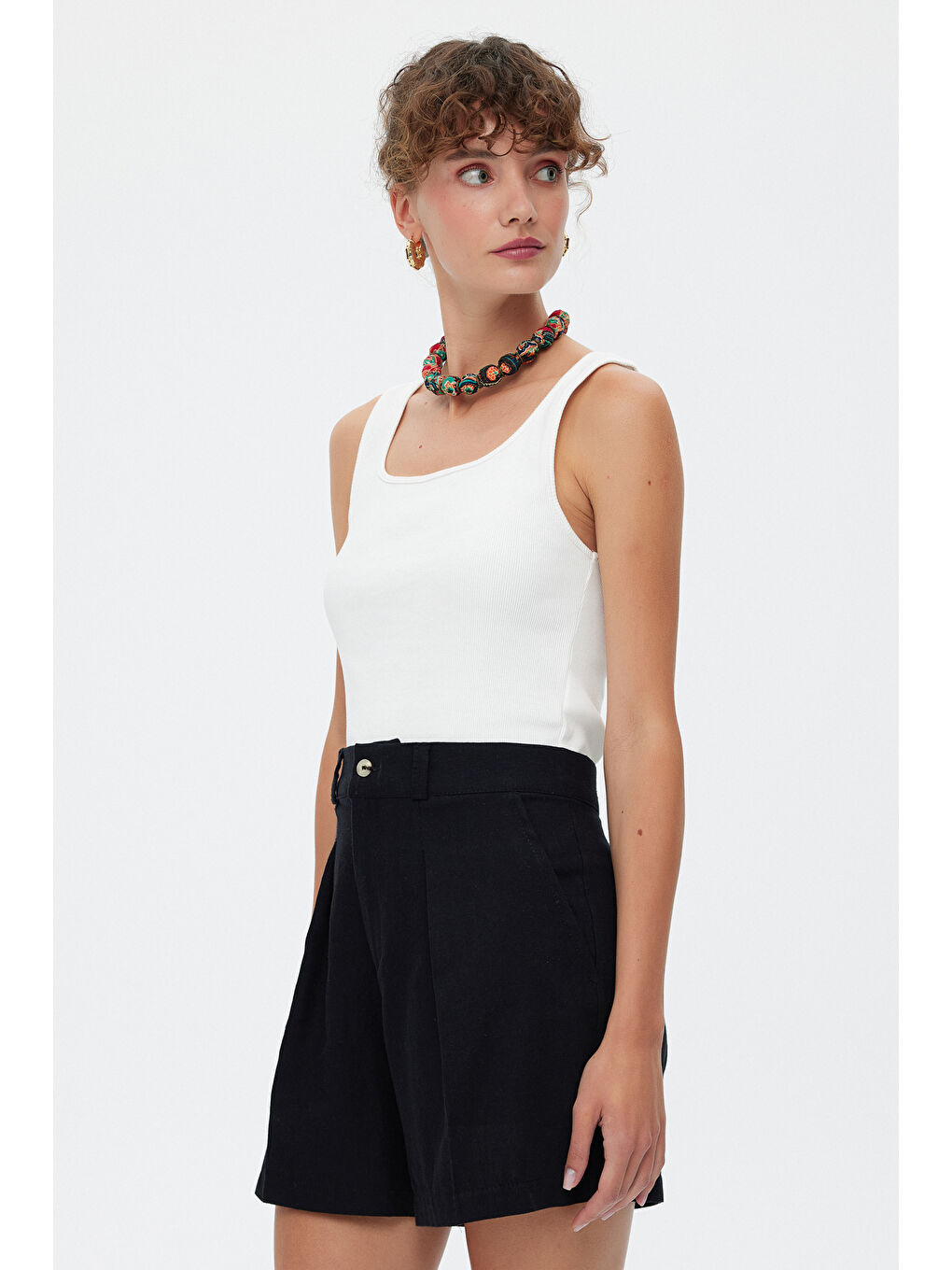 Beyaz Kare Yaka Pamuklu Kaşkorse Atlet-1