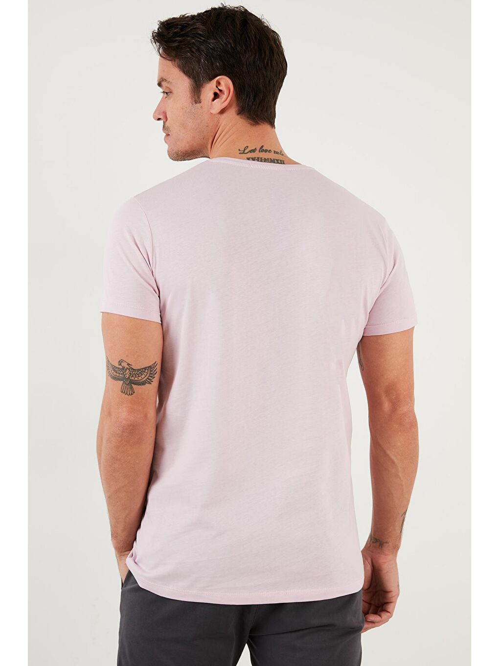 Pembe Baskılı %100 Pamuk Bisiklet Yaka Slim Fit Tişört 541PERFECTWAVE-4