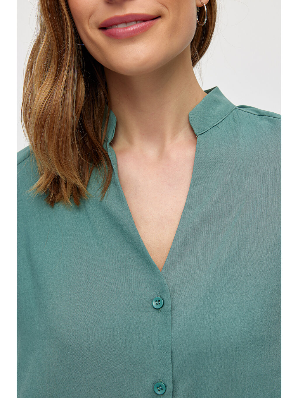 Yeşil Pilise Detaylı Düz Renk  Gömlek-2