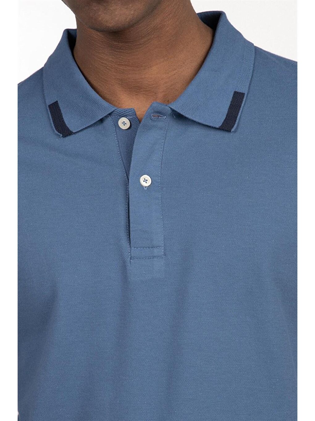 Erkek Slim Fit Dar Kesim %100 Pamuk Düz Pike Mavi Polo Yaka Tişört-2