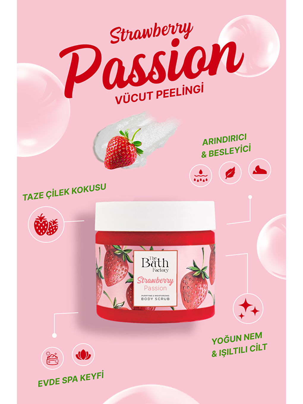 Nemlendirici Ve Arındırıcı Vücut Peelingi - Çilek Aromalı 300gr-1