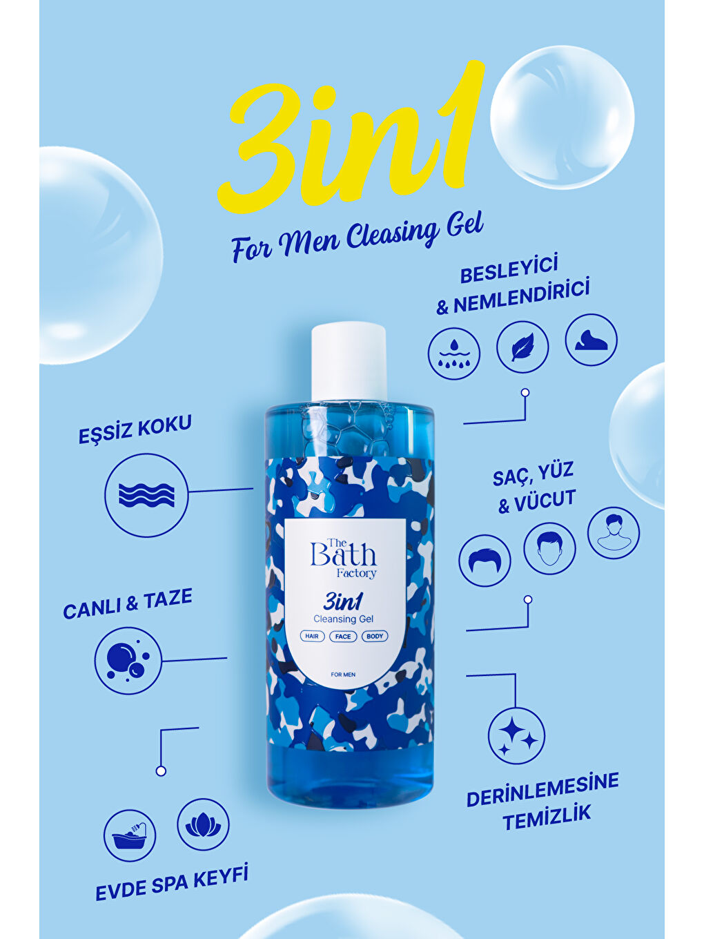 3 in 1 Erkeklere Özel Saç Yüz Vücut Temizleme Jeli 400 ml-1