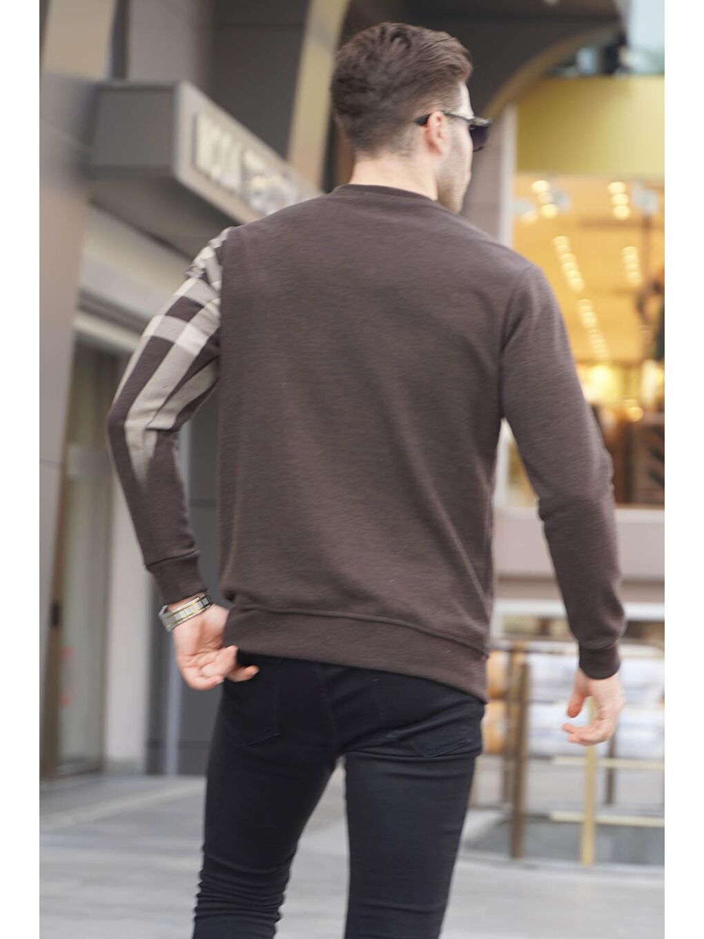 Kahverengi Bisiklet Yaka Baskılı Sweatshirt 6031-1