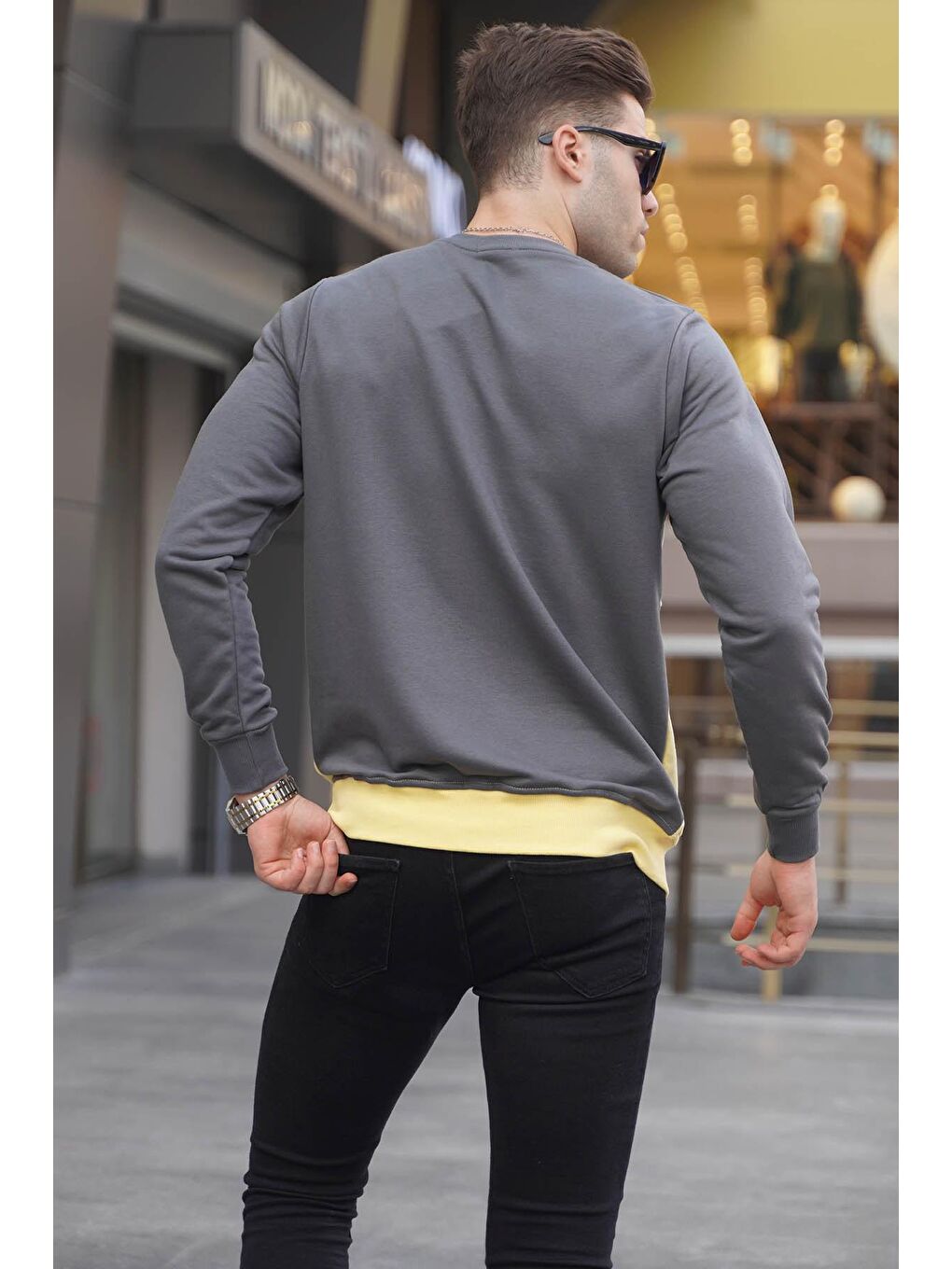 Madmext Füme Bisiklet Yaka Baskılı Sweatshirt 6013 - 1